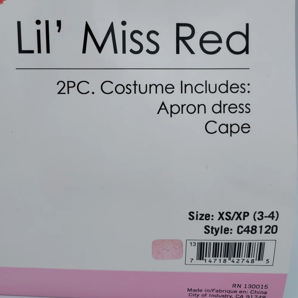 *SHIPS SAME/NEXT DAY!* New Red Riding Hood Costume Size XSmall 3-4